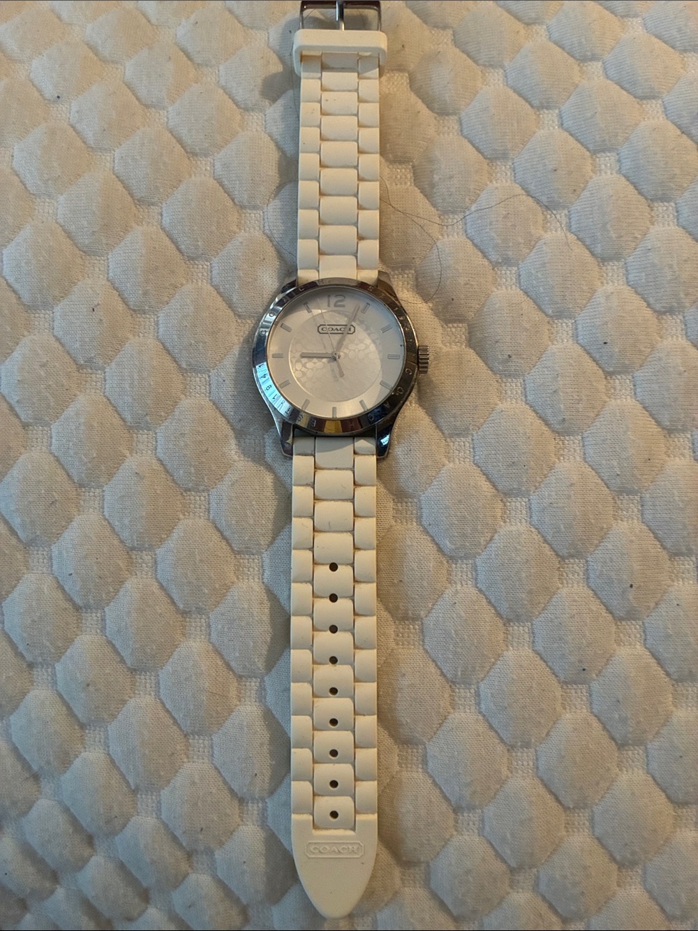 Coach White Silicone Strap Watch with Silver Case